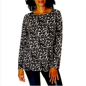 Mario Serrani Crew Neck Long Sleeve Tunic Top Brown Leopard Print Size:XS